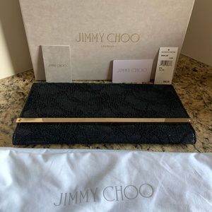 Jimmy Choo Large Maia Lace Clutch Black Lace Box Dust Tags Copy Receipt